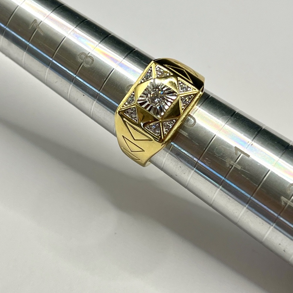 Men's Gold over 925 Sterling Silver Signet Ring with Center Stone CZ Size 9.5 - Picture 13 of 17